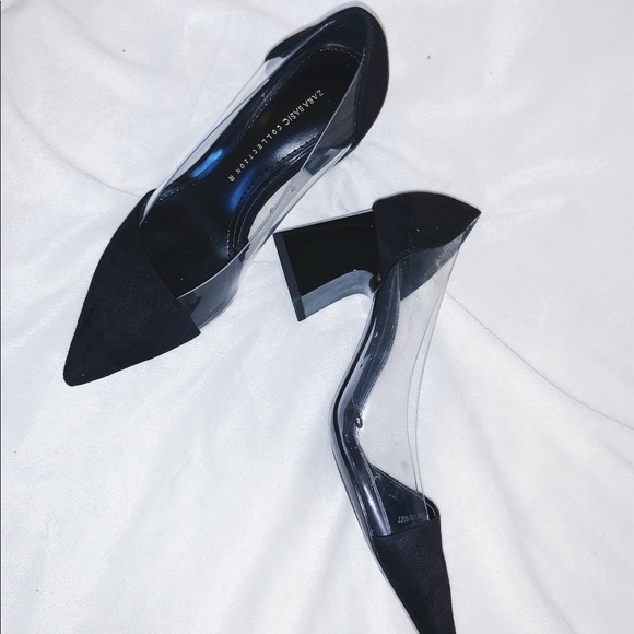 zara black vinyl heels